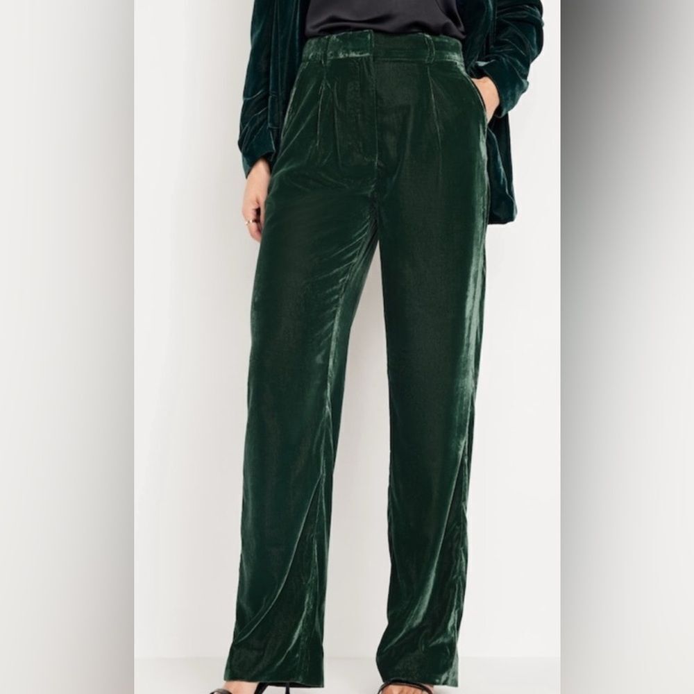 NWOT Old Navy Women’s Velvet Taylor Wide Leg Trouser Pant Dark Green - Size XL